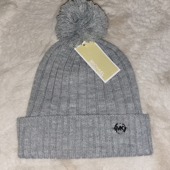 Michael Kors Accessories - Michael Kors Grey Knit Beanie With Pompom